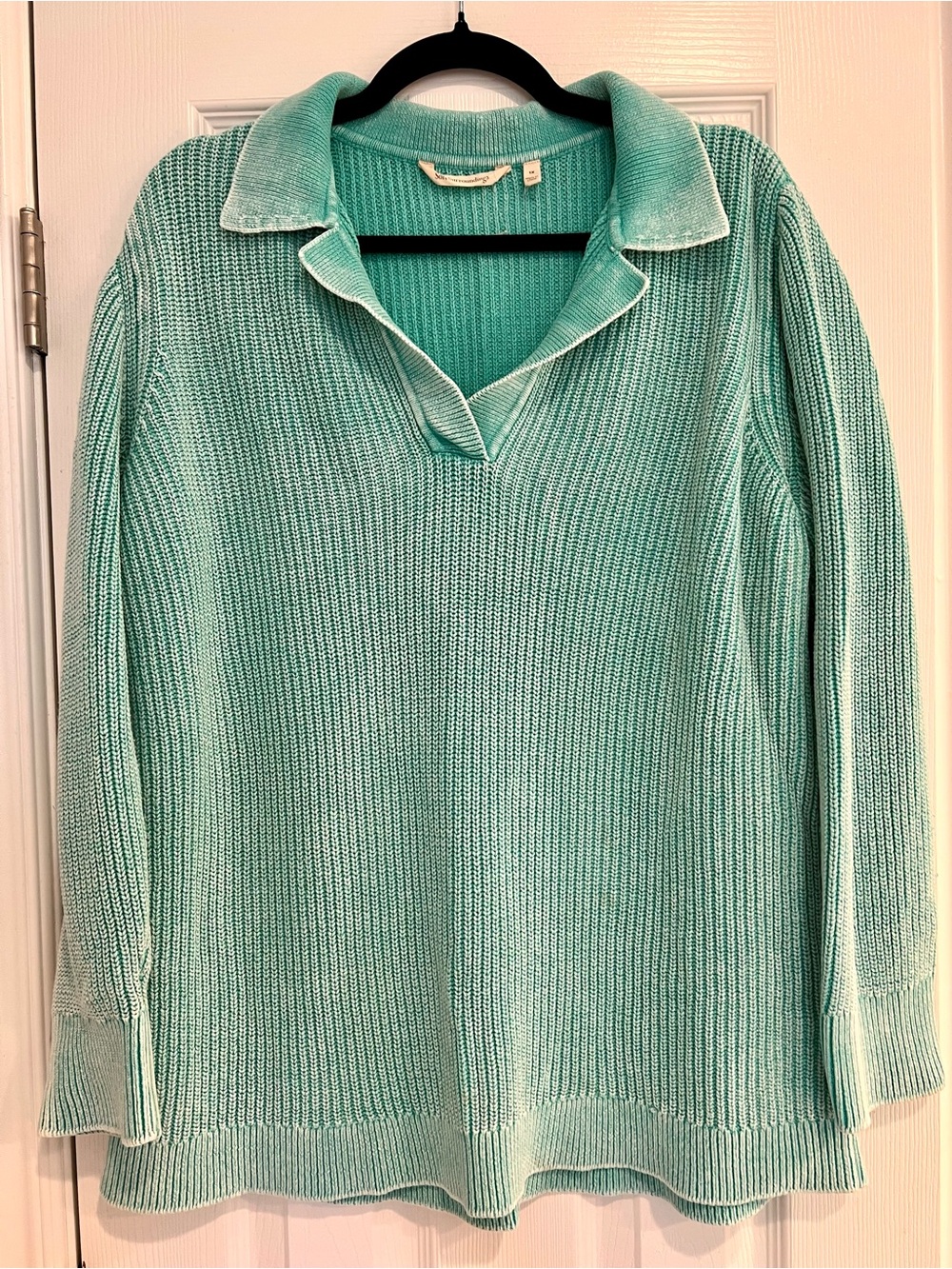 Soft Surroundings Collared Knit Sweater  Seafoam Green Women’s 1X Ribbed Mint